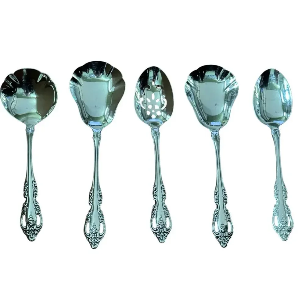 Oneida Community BRAHMS Silverplate Serving Spoons Set Of 5 Ornate‎ Flatware VTG